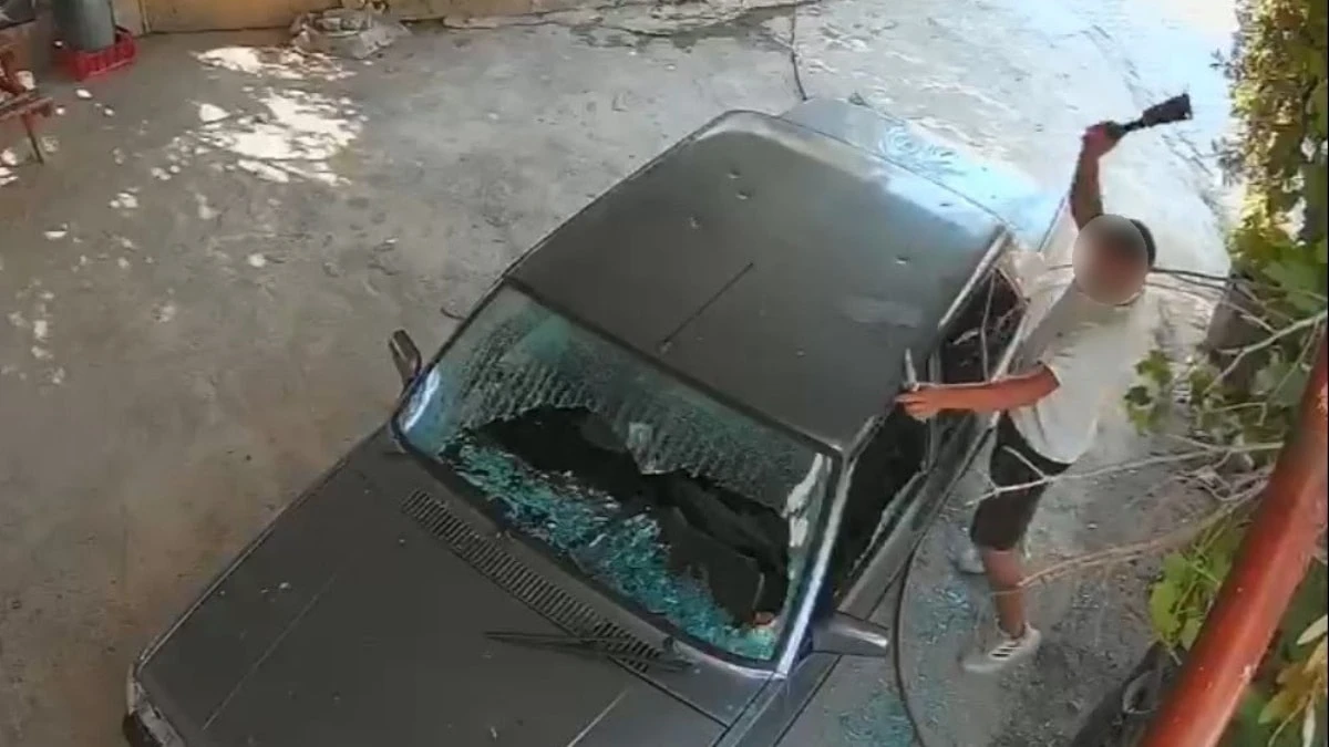 Mersin'de araca satır ve bıçaklı saldırı anları kamerada